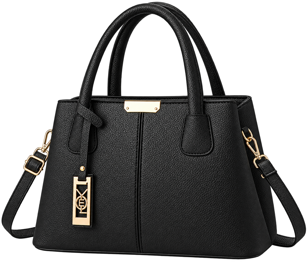Women’s Black Faux Leather Tote Handbag with Shoulder Strap