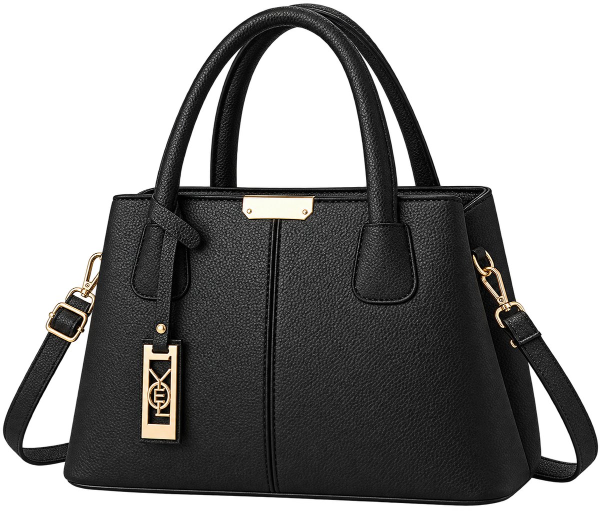Women’s Black Faux Leather Tote Handbag with Shoulder Strap