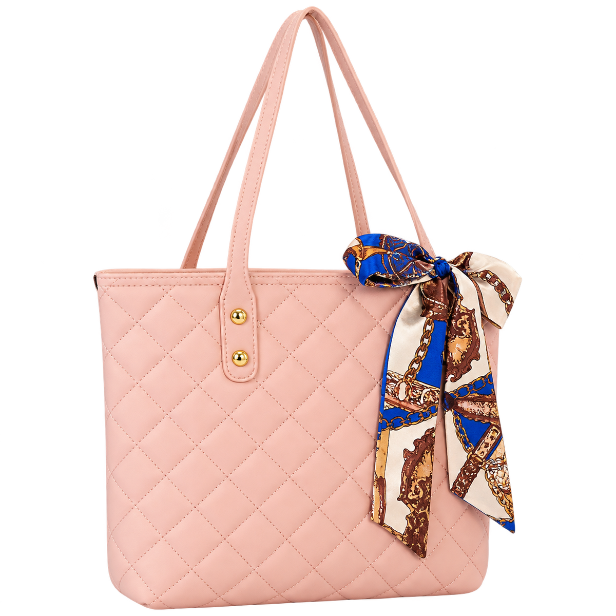 Women’s Quilted PU Shoulder Tote Bag with Scarf