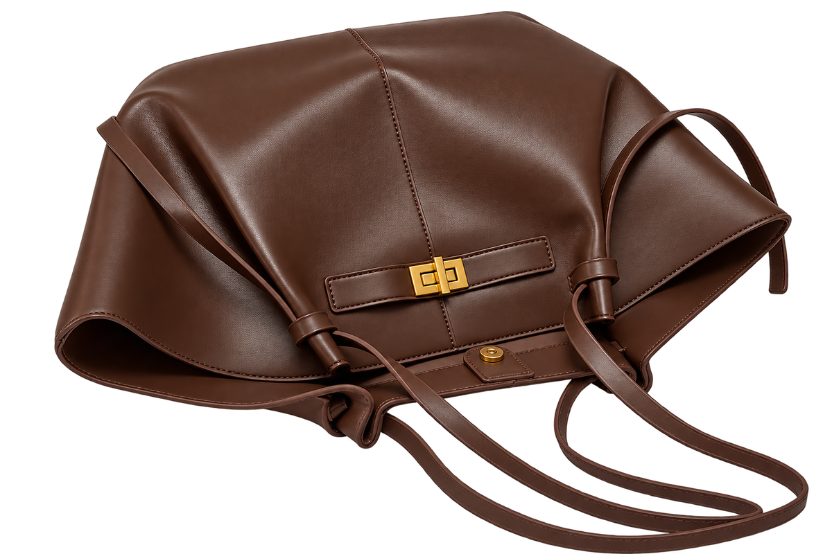 Large Trapeze Shoulder Bag for Women, PU Leather Tote Handbag with Metal Lock, Spacious Everyday Commute Bag