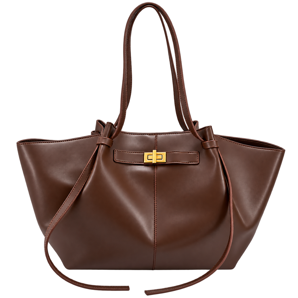 Large Trapeze Shoulder Bag for Women, PU Leather Tote Handbag with Metal Lock, Spacious Everyday Commute Bag
