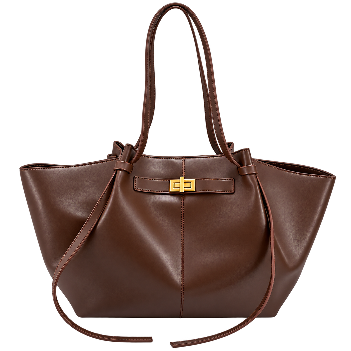 Large Trapeze Shoulder Bag for Women, PU Leather Tote Handbag with Metal Lock, Spacious Everyday Commute Bag