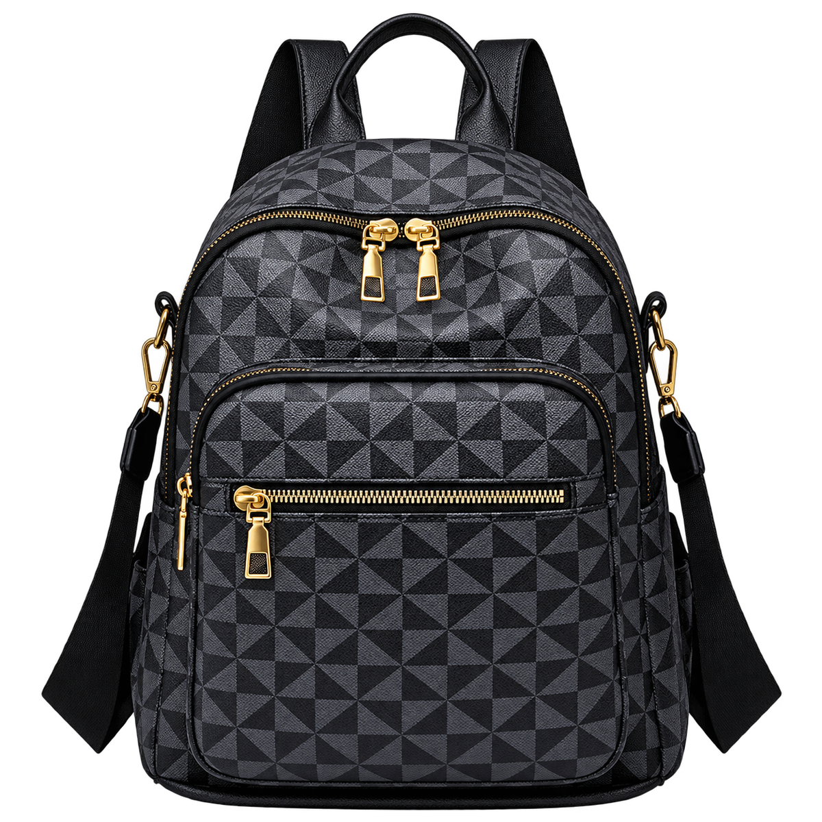 Women's Geometric Print PU Leather Backpack with Multiple Compartments and Adjustable Straps