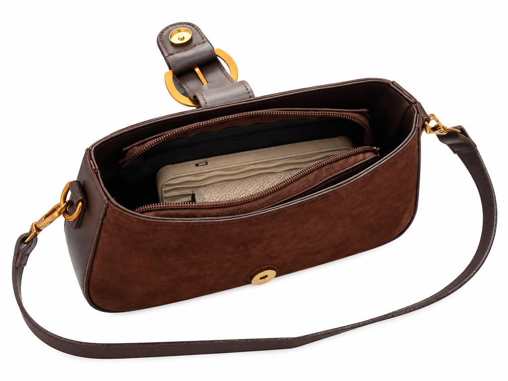 Women’s Faux Suede Crossbody Shoulder Bag with Zipper Closure, Small Square Handbag