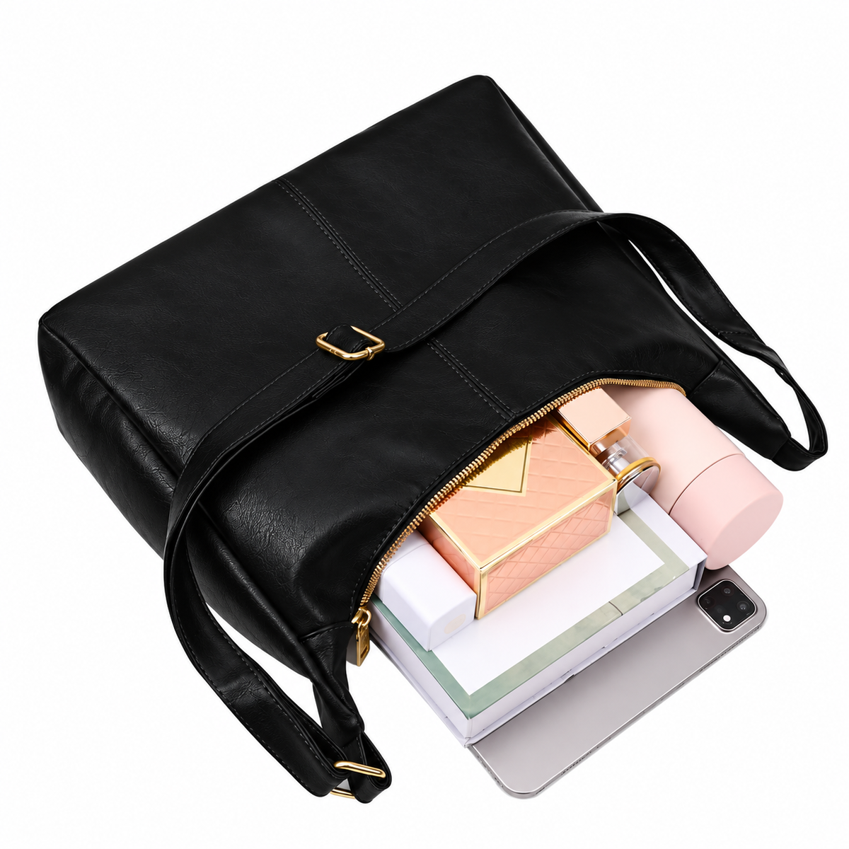 Women’s Vegan Leather Hobo Shoulder Bag, Large Capacity Tote