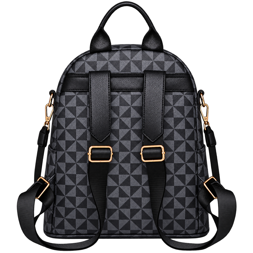 Women's Geometric Print PU Leather Backpack with Multiple Compartments and Adjustable Straps