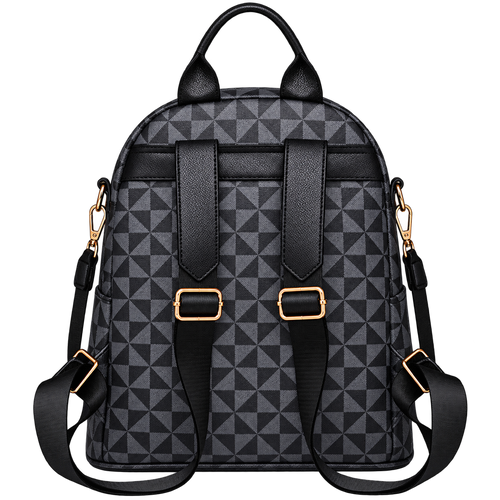 Women's Geometric Print PU Leather Backpack with Multiple Compartments and Adjustable Straps