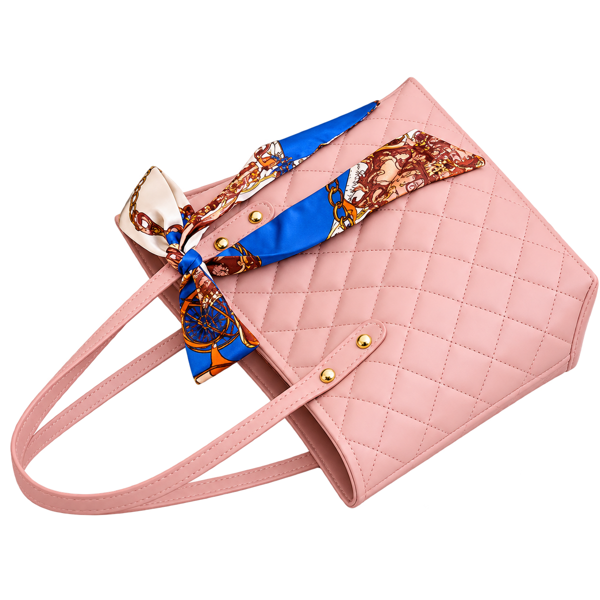 Women’s Quilted PU Shoulder Tote Bag with Scarf