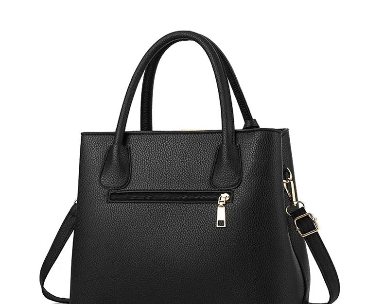 Women’s Black Faux Leather Tote Handbag with Shoulder Strap